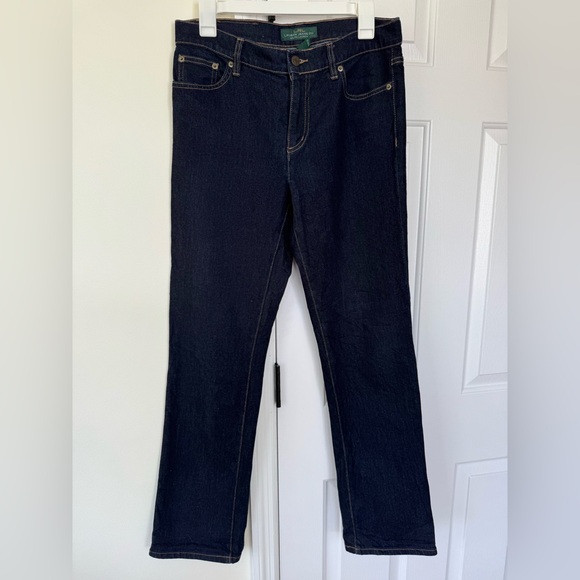 Lauren Ralph Lauren Women’s Dark Blue Denim Straight Jeans Size 8 Fall Outfit - Picture 1 of 5